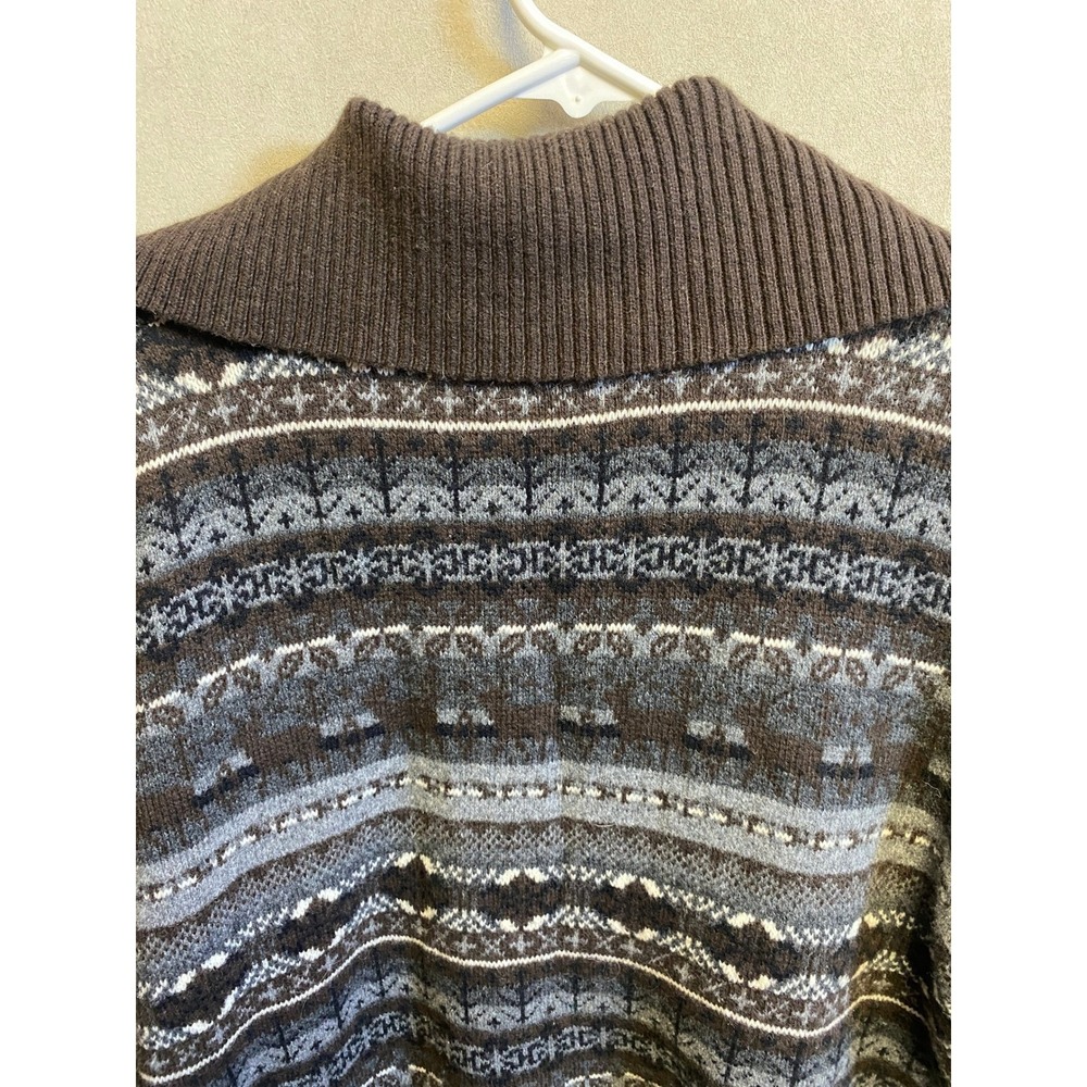 Eddie Bauer Mens XXL Fair Isle Full Zip Cardigan Sweater Brown Lambswool Blend - Picture 6 of 9